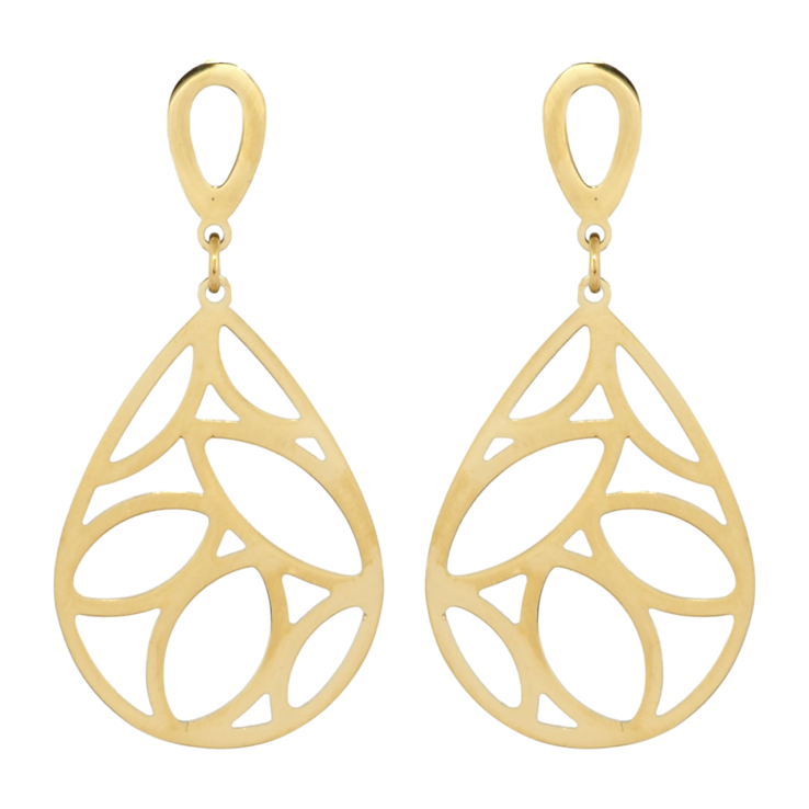 Сережки Xuping TTM Stainless Steel колір 14K пусети Підвіски крапельки з різьбленим візерунком фото №4