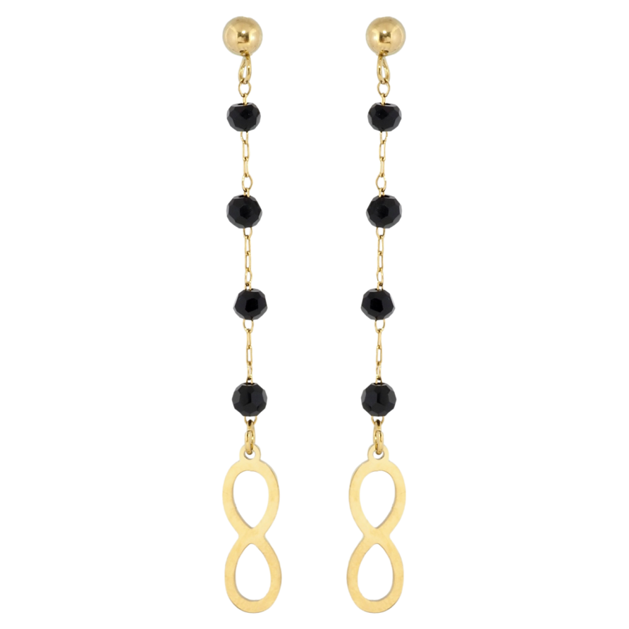 Сережки Xuping TTM Stainless Steel колір 14K пусети Підвіски нескінченність із чорними намистинами фото №1