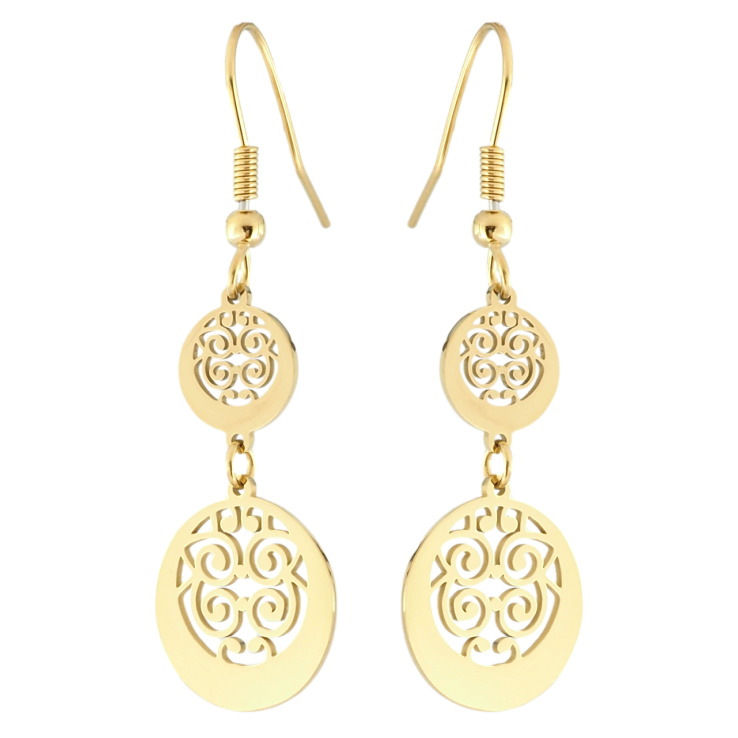 Сережки Xuping TTM Stainless Steel колір 14K французький замок Різьблені підвіски фото №16 Сережки Xuping TTM Stainless Steel колір 14K французький замок Різьблені підвіски фото №16