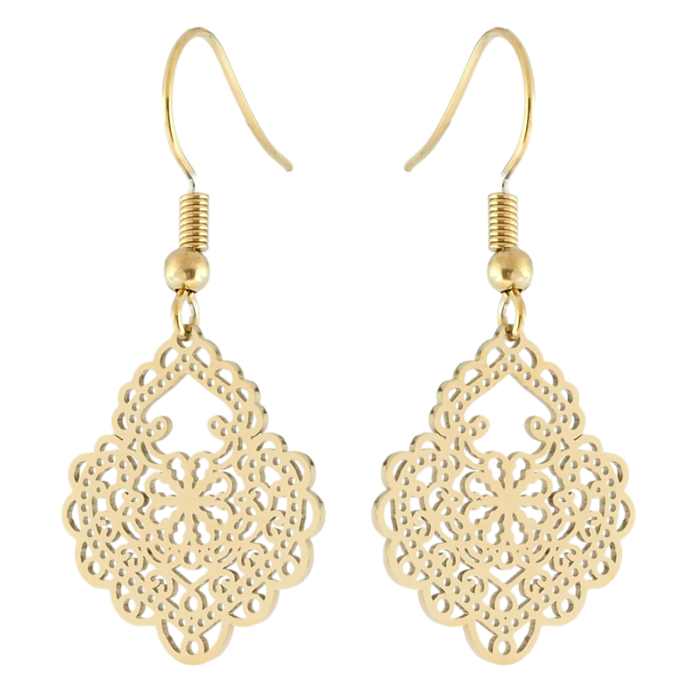 Сережки Xuping TTM Stainless Steel колір 14K французький замок Ажурні підвіски фото №1