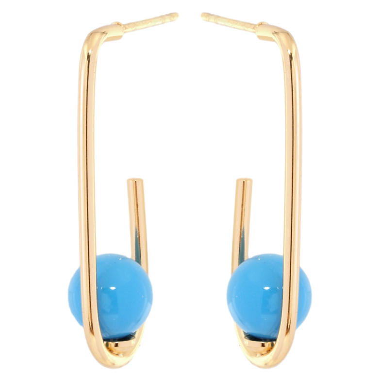 Серьги Xuping Позолота 18K пусеты Петельки с голубыми шариками фото №1 Серьги Xuping Позолота 18K пусеты Петельки с голубыми шариками фото №1