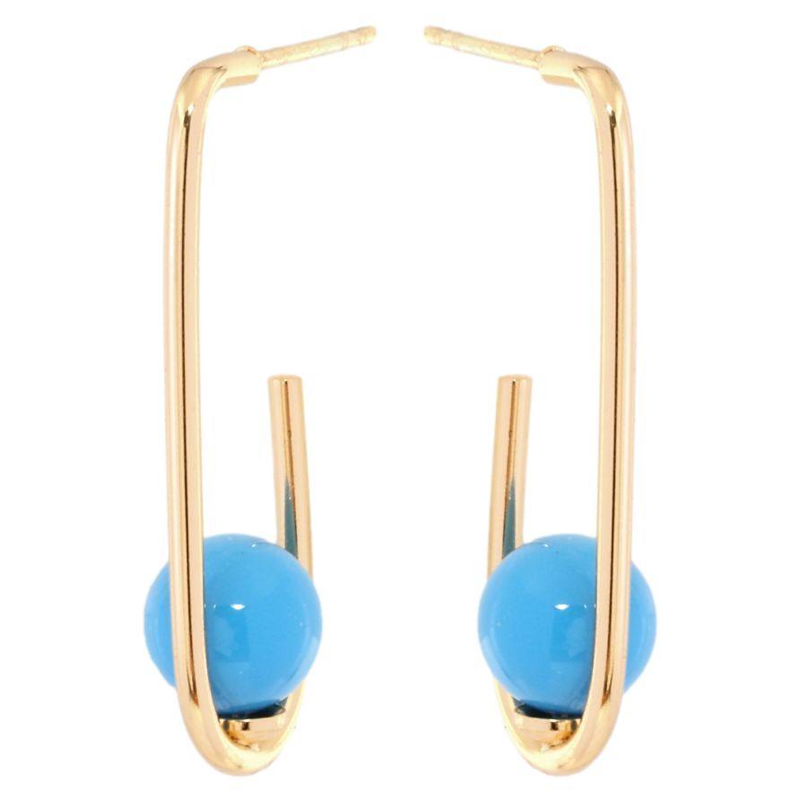 Серьги Xuping Позолота 18K пусеты Петельки с голубыми шариками фото №1 Серьги Xuping Позолота 18K пусеты Петельки с голубыми шариками фото №1