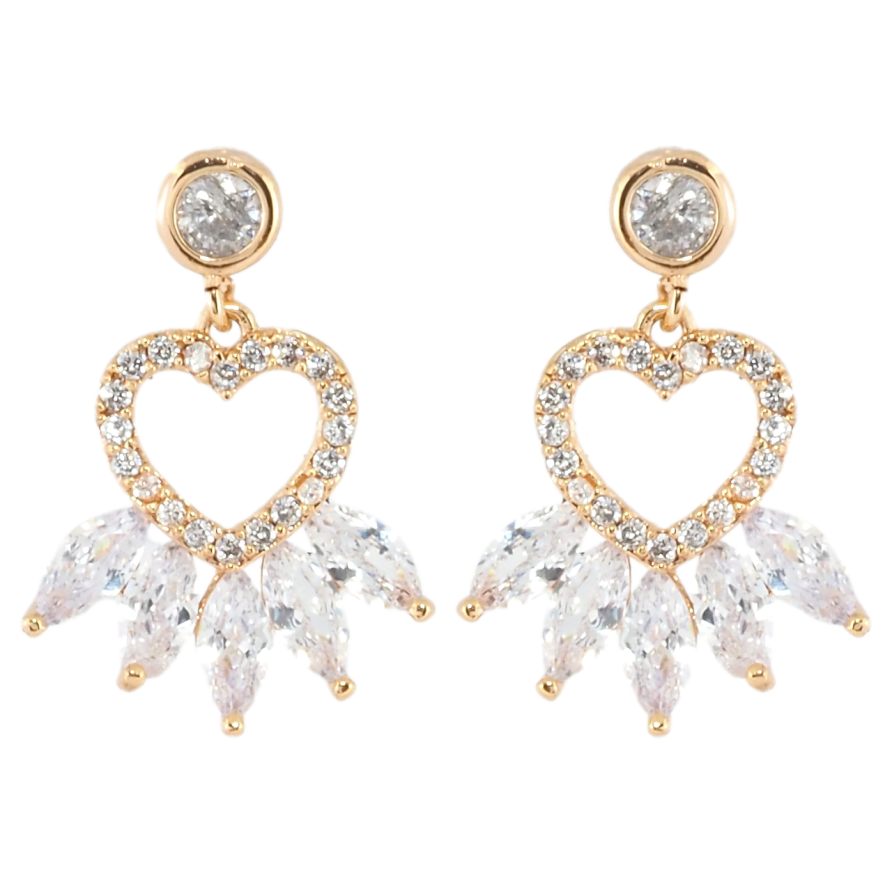 Сережки Xuping Позолота 18K пусети Сердечки з цирконієм та кристалами фото №1