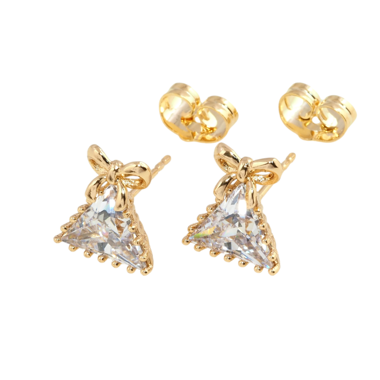 Сережки Xuping Позолота 18K пусети Трикутні кристали з бантиками фото №1