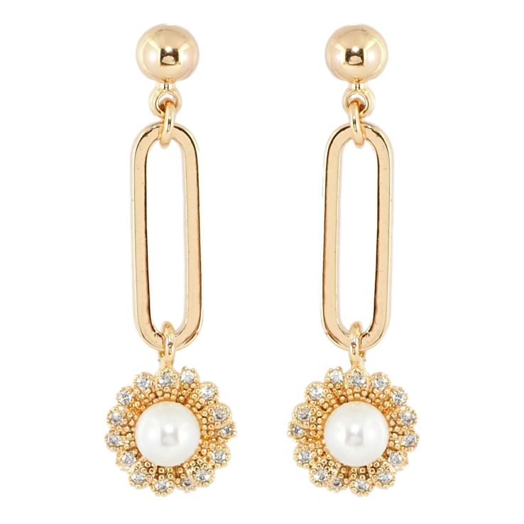 Сережки Xuping Позолота 18K пусети Декоративні підвіски з квіточками та перлинами фото №9 Сережки Xuping Позолота 18K пусети Декоративні підвіски з квіточками та перлинами фото №9