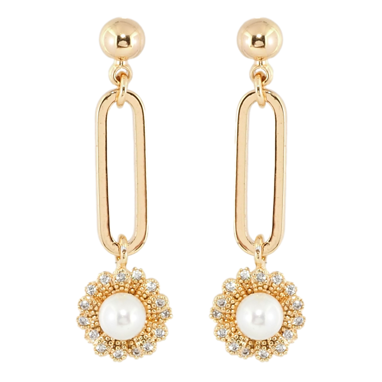 Сережки Xuping Позолота 18K пусети Декоративні підвіски з квіточками та перлинами фото №1