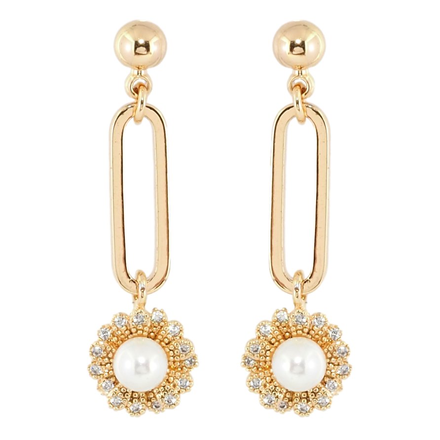 Сережки Xuping Позолота 18K пусети Декоративні підвіски з квіточками та перлинами фото №1