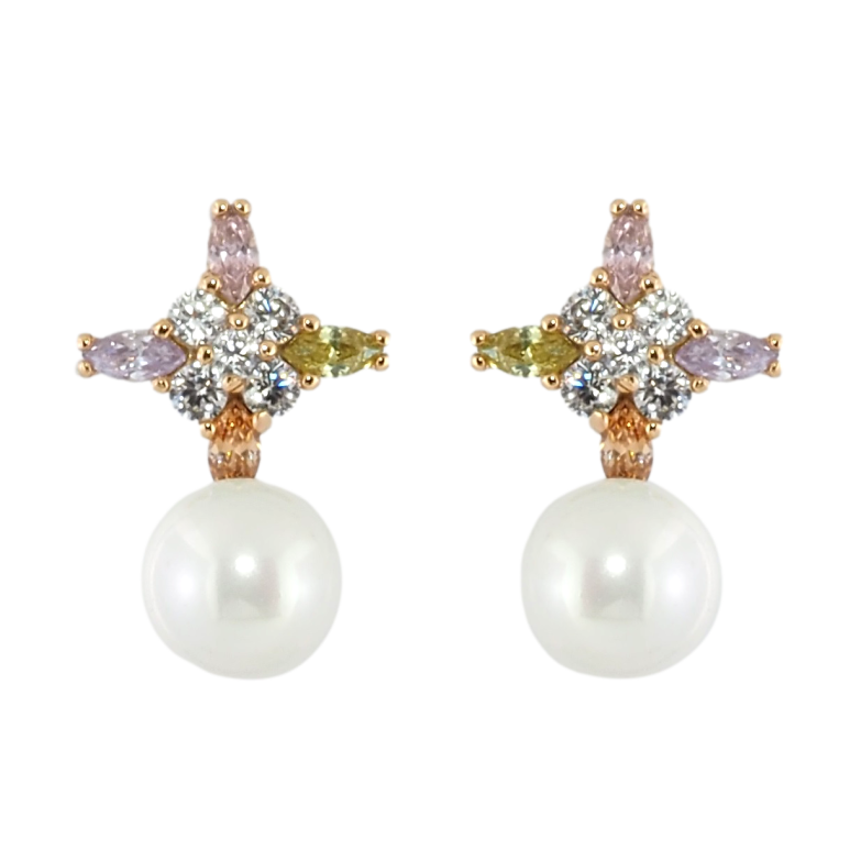 Серьги Xuping Позолота 18K пусеты Звезды из цветных кристаллов с жемчужинами фото №1 Серьги Xuping Позолота 18K пусеты Звезды из цветных кристаллов с жемчужинами фото №1