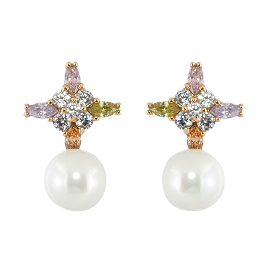 Серьги Xuping Позолота 18K пусеты Звезды из цветных кристаллов с жемчужинами фото №1