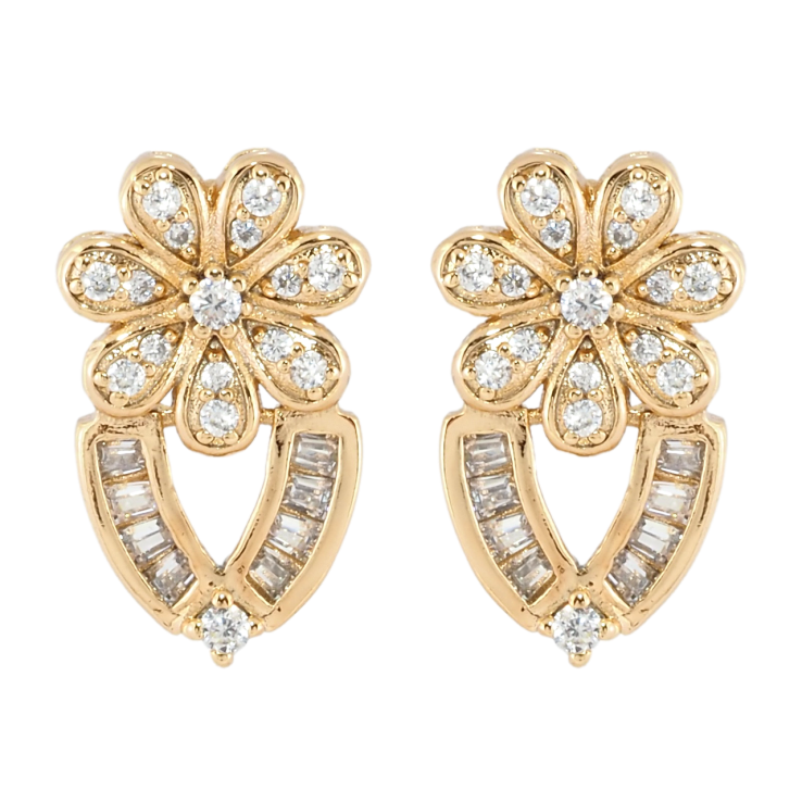 Сережки Xuping Позолота 18K пусети Квітковий орнамент з цирконієм фото №2 Сережки Xuping Позолота 18K пусети Квітковий орнамент з цирконієм фото №2