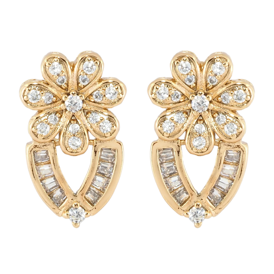 Сережки Xuping Позолота 18K пусети Квітковий орнамент з цирконієм фото №1 Сережки Xuping Позолота 18K пусети Квітковий орнамент з цирконієм фото №1