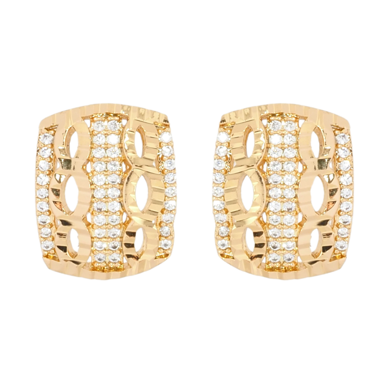Серьги Xuping Позолота 18K пусеты Декоративный орнамент с дорожками циркония и насечками фото №1
