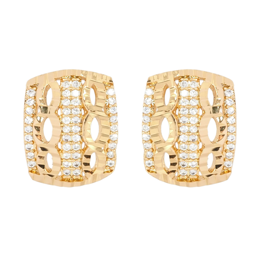Сережки Xuping Позолота 18K пусети Декоративний орнамент із доріжками цирконію й насічками фото №1 Сережки Xuping Позолота 18K пусети Декоративний орнамент із доріжками цирконію й насічками фото №1