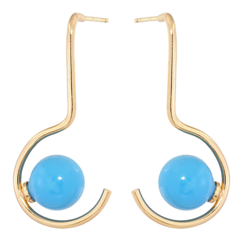 Сережки Xuping Позолота 18K пусети Вигнуті дуги з блакитними кульками фото №1 Сережки Xuping Позолота 18K пусети Вигнуті дуги з блакитними кульками фото №1