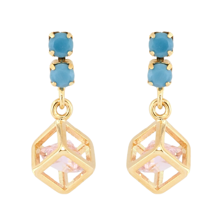 Серьги Xuping Позолота 18K пусеты Миниатюрные голубые дорожки с подвесками кубики с розовыми кристаллами фото №13 Серьги Xuping Позолота 18K пусеты Миниатюрные голубые дорожки с подвесками кубики с розовыми кристаллами фото №13