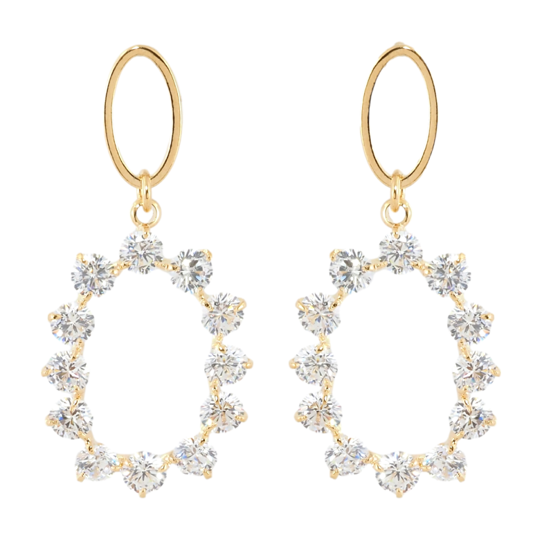 Сережки Xuping Позолота 18K пусети Овальні підвіски з круглими кристалами фото №1 Сережки Xuping Позолота 18K пусети Овальні підвіски з круглими кристалами фото №1