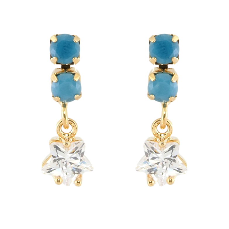 Сережки Xuping Позолота 18K пусети Блакитні доріжки із підвісками кристальні зірочки фото №1 Сережки Xuping Позолота 18K пусети Блакитні доріжки із підвісками кристальні зірочки фото №1