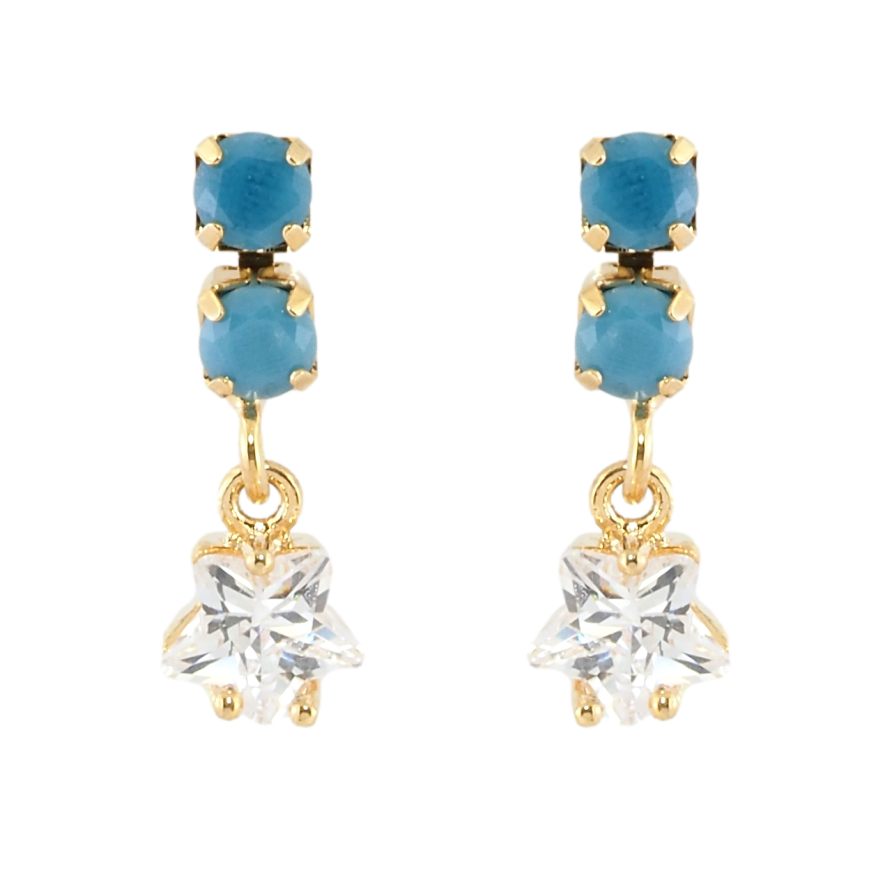 Сережки Xuping Позолота 18K пусети Блакитні доріжки із підвісками кристальні зірочки фото №1