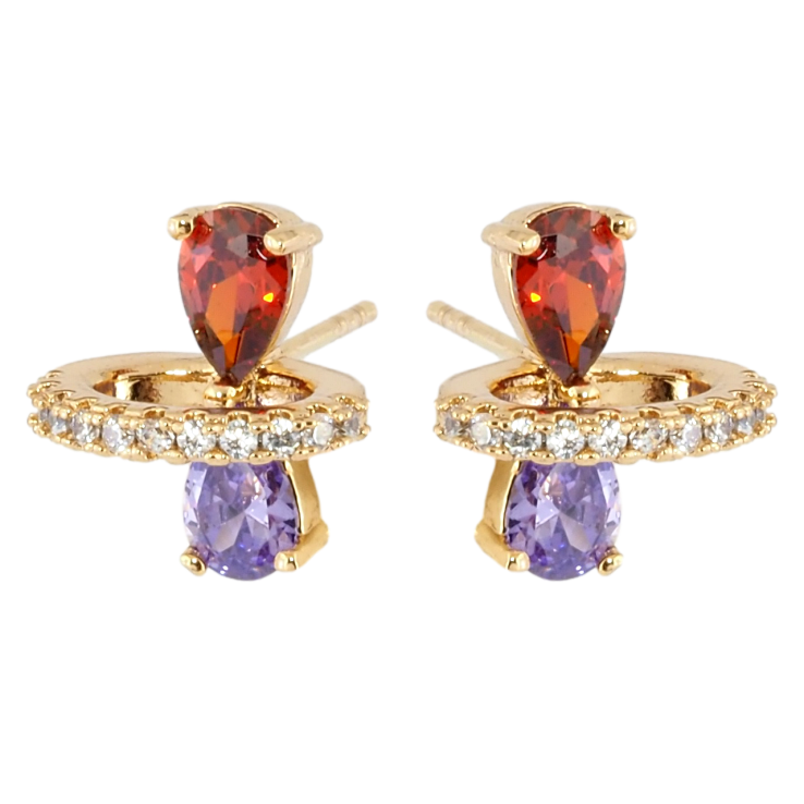 Серьги Xuping Позолота 18K пусеты Разноцветный кристальный бантик в колечке цирконий фото №2 Серьги Xuping Позолота 18K пусеты Разноцветный кристальный бантик в колечке цирконий фото №2