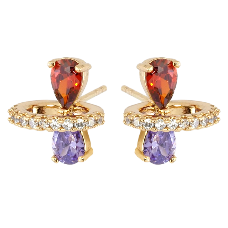 Сережки Xuping Позолота 18K пусети Різнокольоровий кришталевий бантик у кільці цирконій фото №1 Сережки Xuping Позолота 18K пусети Різнокольоровий кришталевий бантик у кільці цирконій фото №1