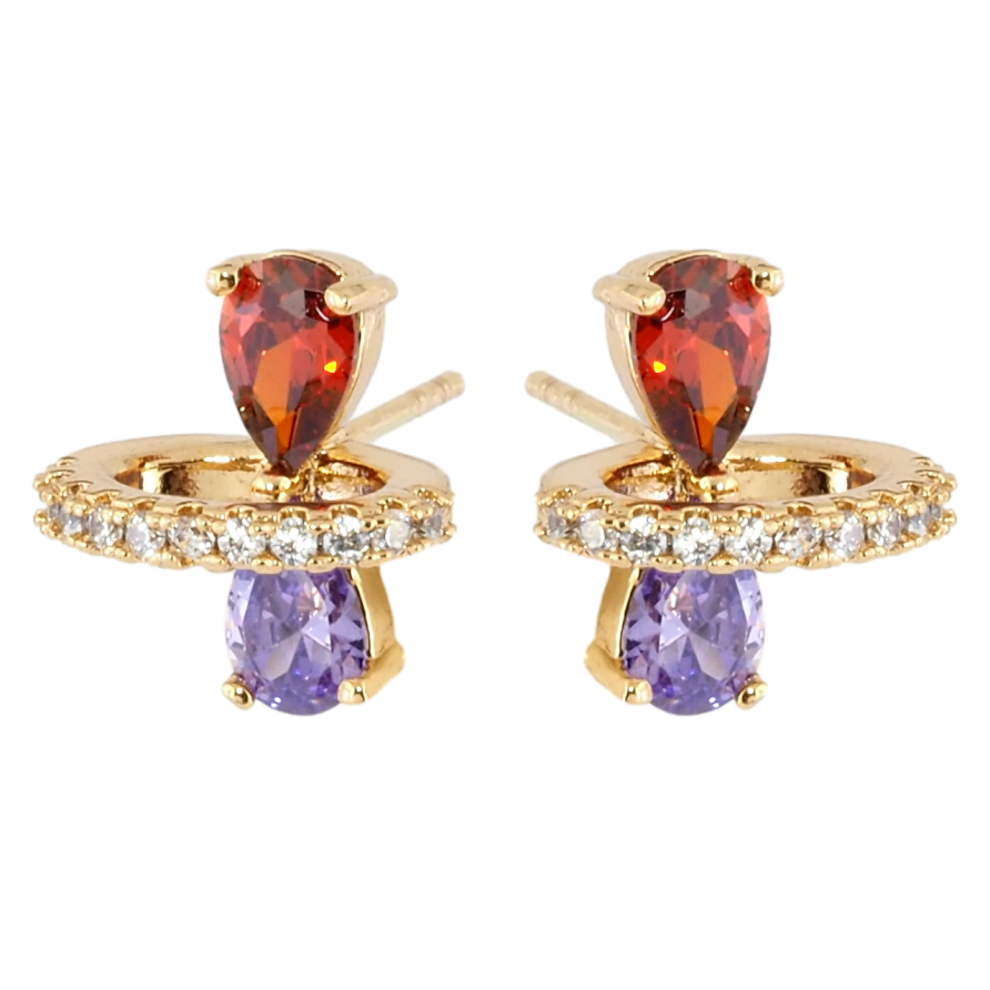 Серьги Xuping Позолота 18K пусеты Разноцветный кристальный бантик в колечке цирконий фото №1