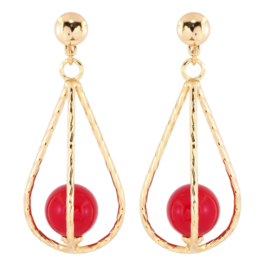 Сережки Xuping Позолота 18K пусети Краплясті підвіски з червоними кульками фото №1