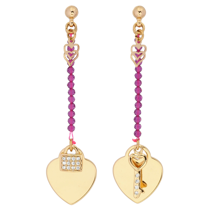 Сережки Xuping Позолота 18K пусети Сердечки з замочком і ключиком на мотузці з рожевими намистинами фото №7 Сережки Xuping Позолота 18K пусети Сердечки з замочком і ключиком на мотузці з рожевими намистинами фото №7