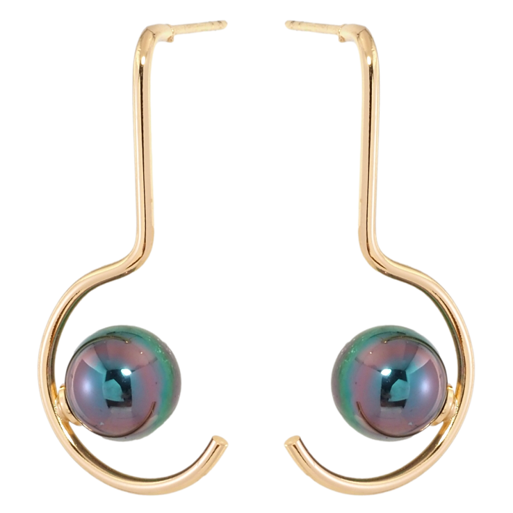 Серьги Xuping Позолота 18K пусеты Изогнутые дуги с черными жемчужинами фото №21