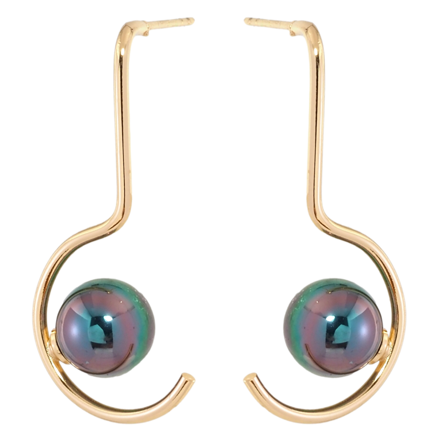 Серьги Xuping Позолота 18K пусеты Изогнутые дуги с черными жемчужинами фото №1 Серьги Xuping Позолота 18K пусеты Изогнутые дуги с черными жемчужинами фото №1