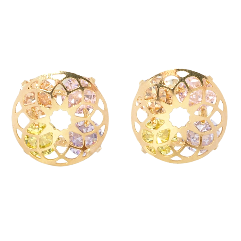 Серьги Xuping Позолота 18K пусеты Четыре цветных кристалла в резной круглой накладке ø 13мм фото №1 Серьги Xuping Позолота 18K пусеты Четыре цветных кристалла в резной круглой накладке ø 13мм фото №1