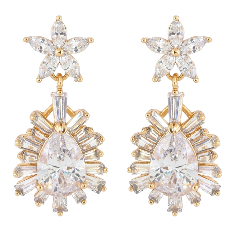 Сережки Xuping Позолота 18K пусети Кристал у променистому обрамленні цирконію на квіточці фото №1