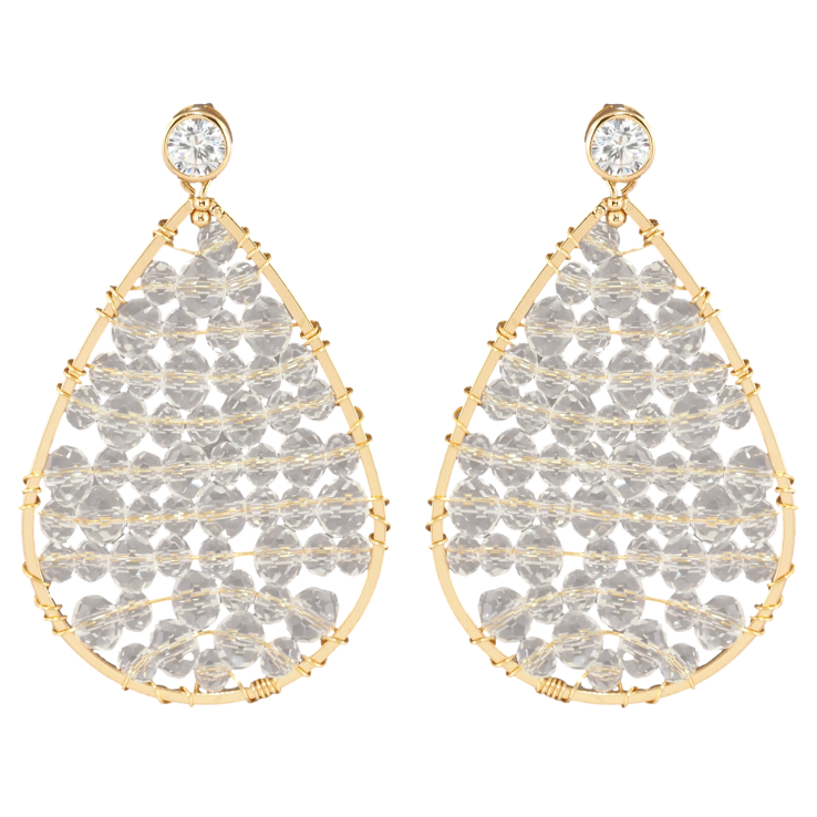 Серьги Xuping Позолота 18K пусеты Капли с прозрачными бусинами фото №7