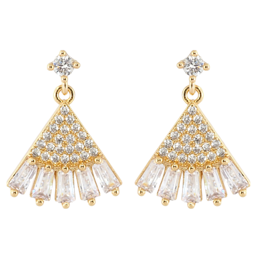 Серьги Xuping Позолота 18K пусеты Кристальный веер фото №1 Серьги Xuping Позолота 18K пусеты Кристальный веер фото №1