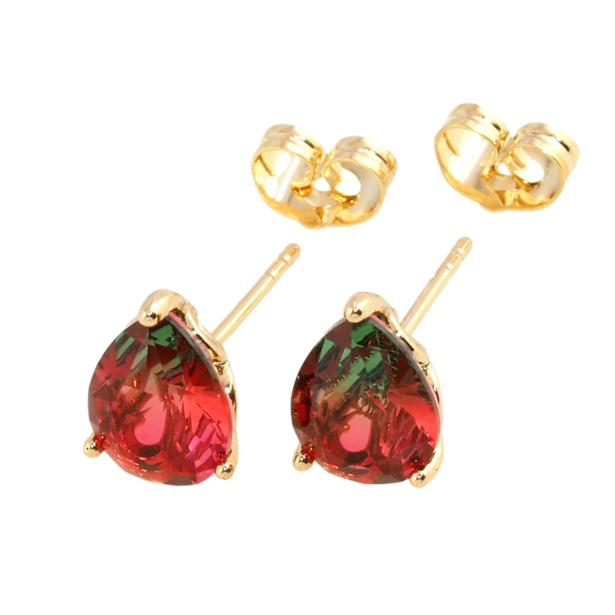 Серьги Xuping Позолота 18K пусеты Красно-зеленые кристальные капельки фото №1