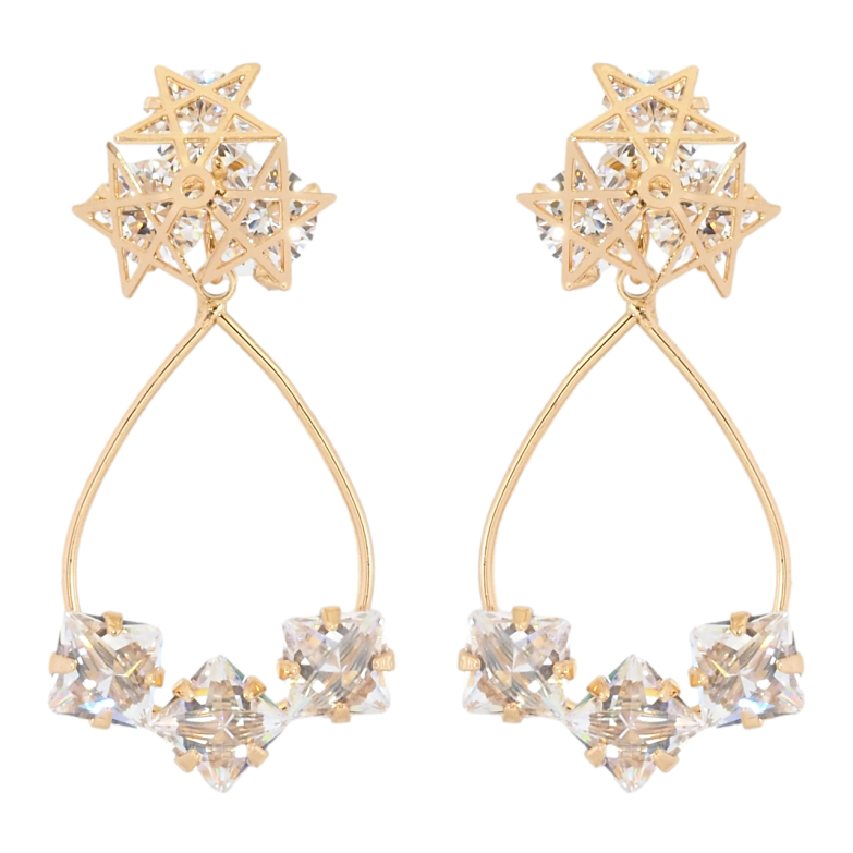 Серьги Xuping Позолота 18K пусеты Звездное мерцание 2 в 1 фото №1 Серьги Xuping Позолота 18K пусеты Звездное мерцание 2 в 1 фото №1