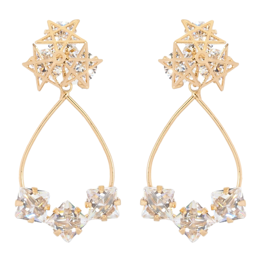 Серьги Xuping Позолота 18K пусеты Звездное мерцание 2 в 1 фото №1 Серьги Xuping Позолота 18K пусеты Звездное мерцание 2 в 1 фото №1