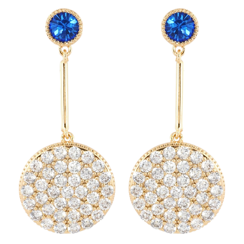 Серьги Xuping Позолота 18K пусеты Круги с инкрустацией цирконием на синем фианите фото №1