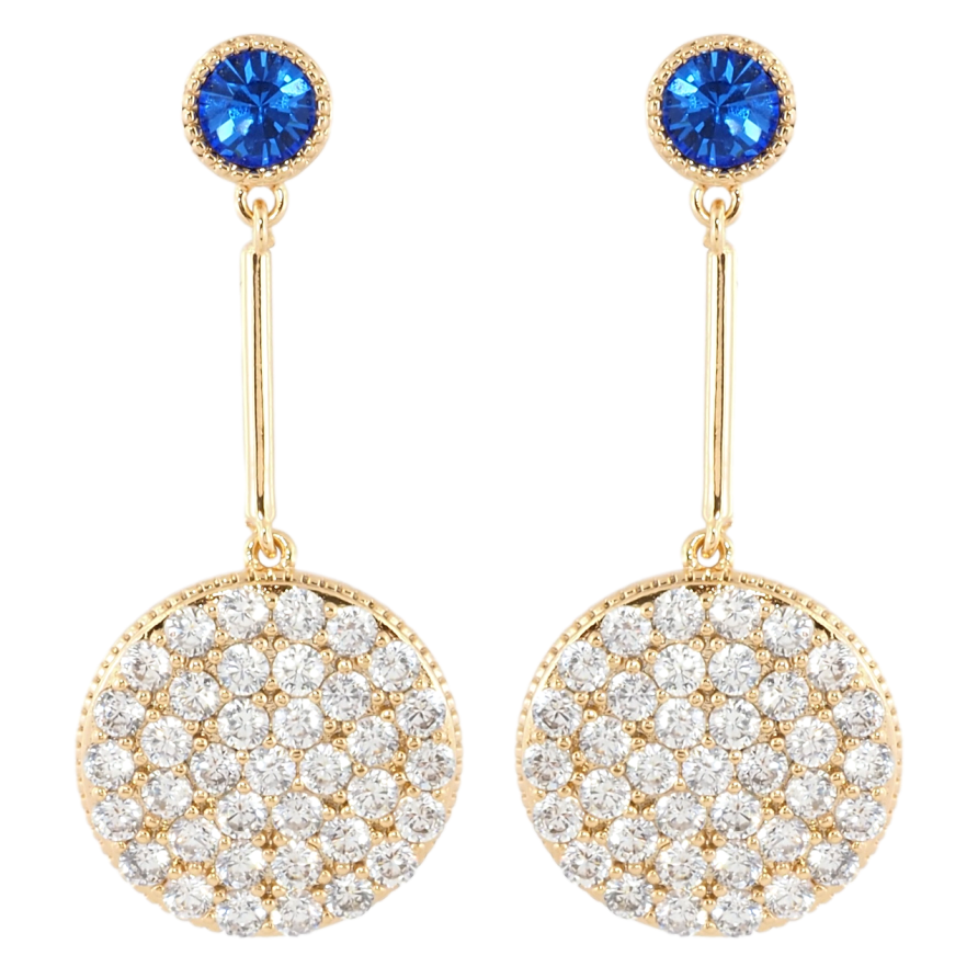 Серьги Xuping Позолота 18K пусеты Круги с инкрустацией цирконием на синем фианите фото №1