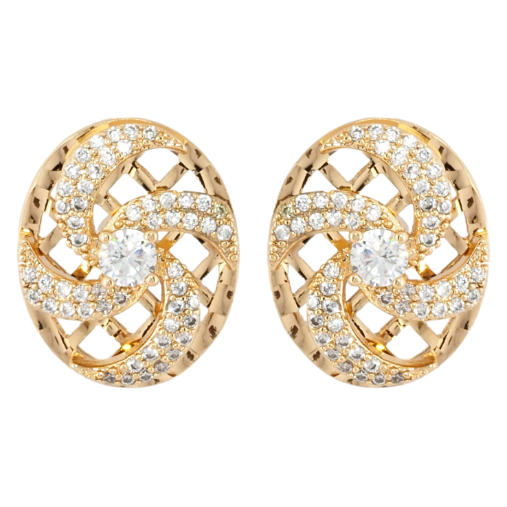 Сережки Xuping Позолота 18K пусети Декоративні овали з візерунком з цирконію фото №10 Сережки Xuping Позолота 18K пусети Декоративні овали з візерунком з цирконію фото №10