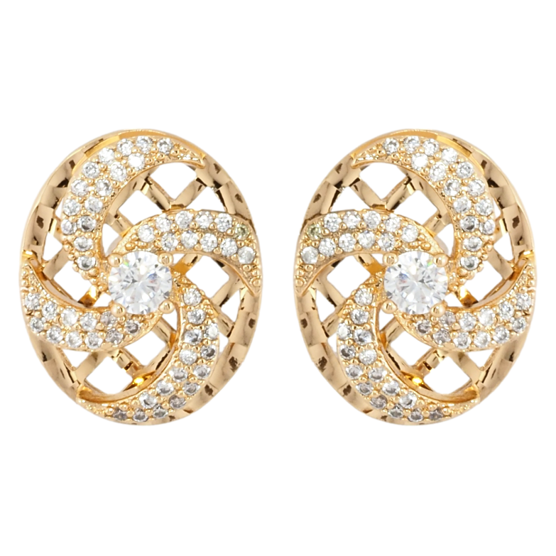 Серьги Xuping Позолота 18K пусеты Декоративные овалы с узором из циркония фото №1 Серьги Xuping Позолота 18K пусеты Декоративные овалы с узором из циркония фото №1