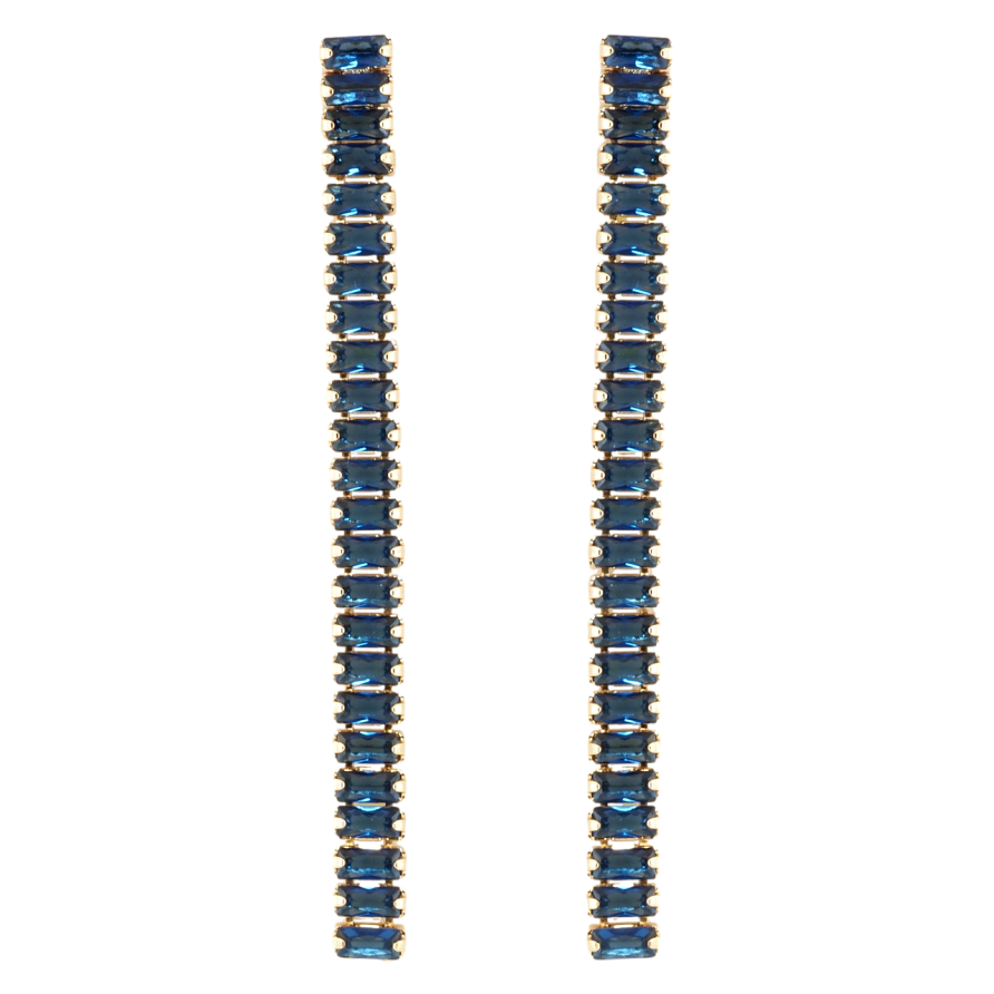 Серьги Xuping Позолота 18K пусеты Дорожки синих кристаллов фото №1