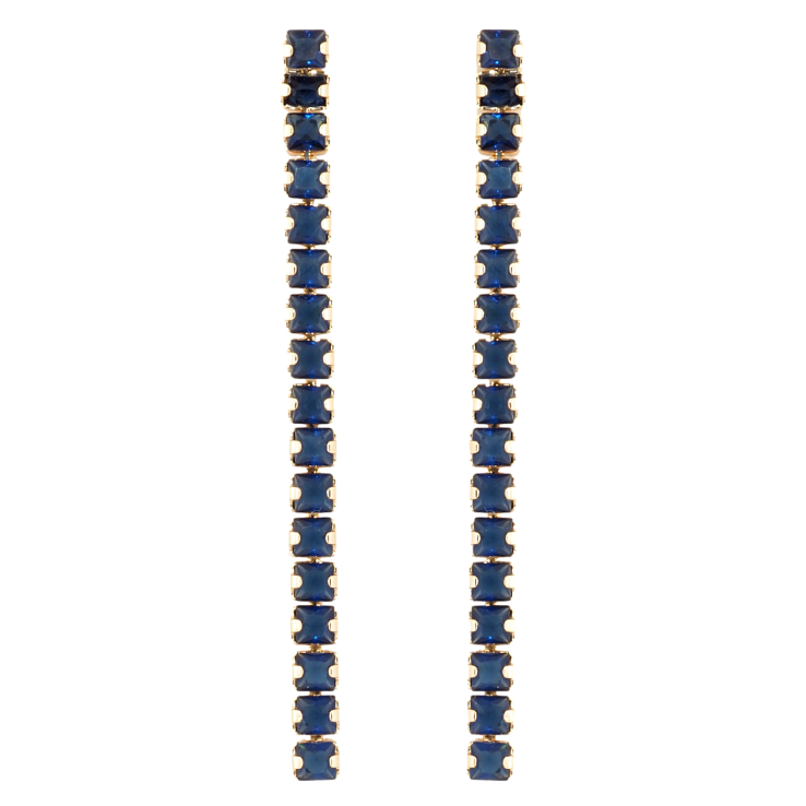 Серьги Xuping Позолота 18K пусеты Дорожки синих кристаллов фото №2 Серьги Xuping Позолота 18K пусеты Дорожки синих кристаллов фото №2