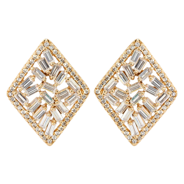 Сережки Xuping Позолота 18K пусети Ромби з розсипом цирконію 23х18мм фото №13 Сережки Xuping Позолота 18K пусети Ромби з розсипом цирконію 23х18мм фото №13