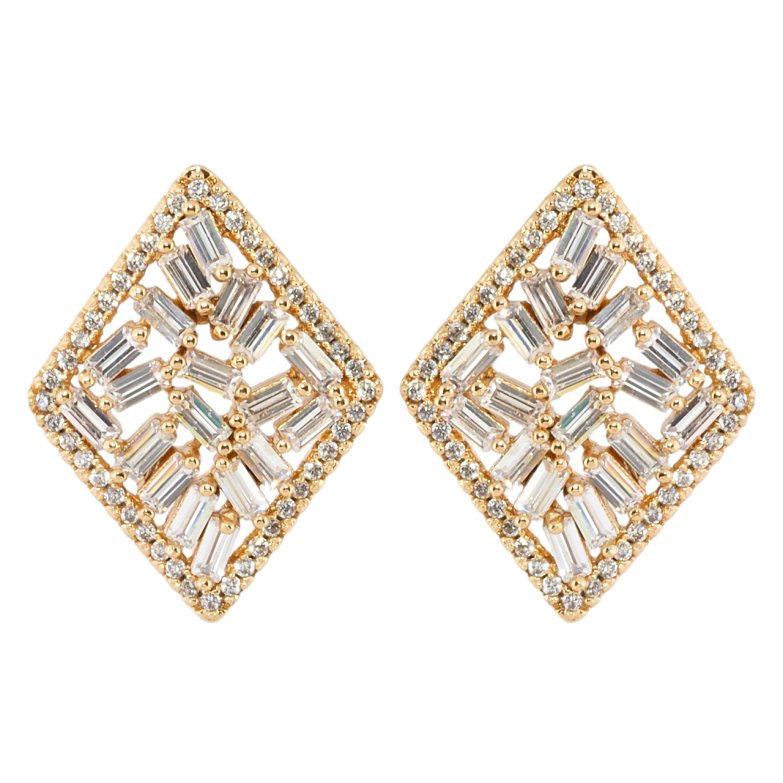 Сережки Xuping Позолота 18K пусети Ромби з розсипом цирконію 23х18мм фото №1 Сережки Xuping Позолота 18K пусети Ромби з розсипом цирконію 23х18мм фото №1