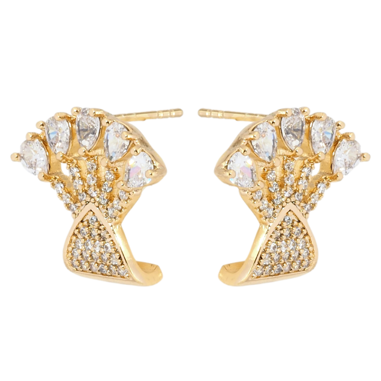 Серьги Xuping Позолота 18K пусеты Декоративный веер с цирконием фото №1