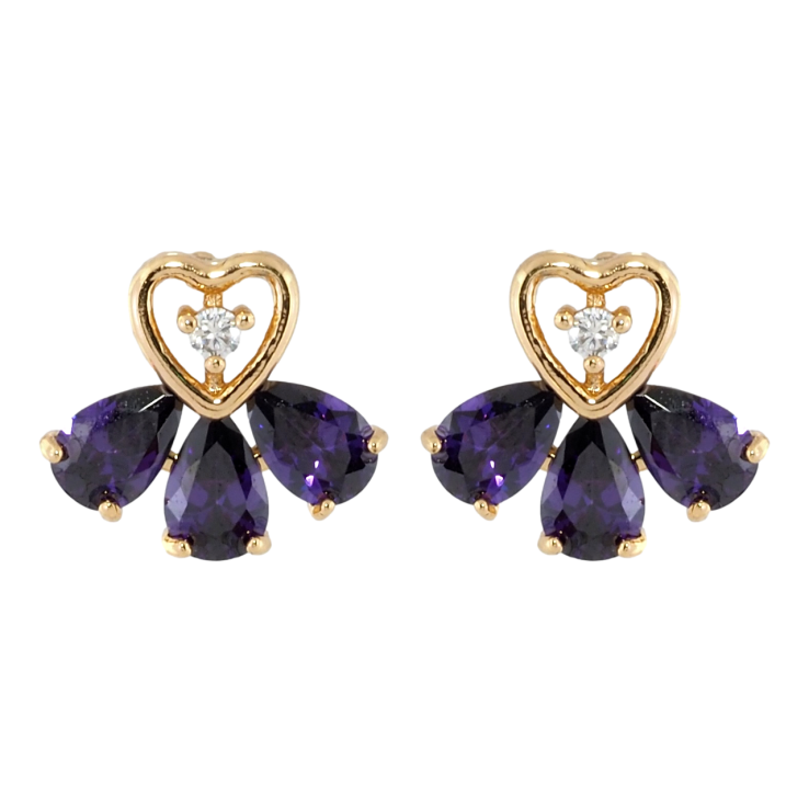 Сережки Xuping Позолота 18K пусети Сердечки з віялом з бузкових кристалів фото №8 Сережки Xuping Позолота 18K пусети Сердечки з віялом з бузкових кристалів фото №8