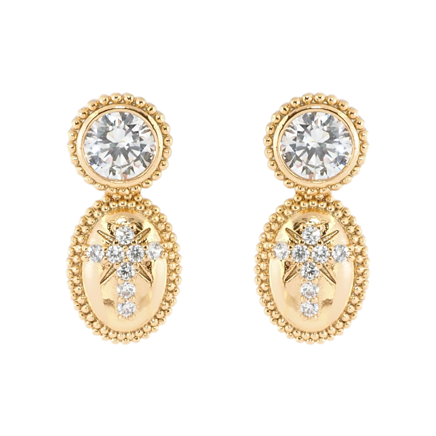 Серьги Xuping Позолота 18K пусеты Узор Крестики из циркония фото №1 Серьги Xuping Позолота 18K пусеты Узор Крестики из циркония фото №1