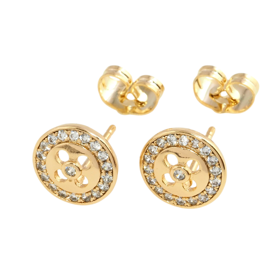 Сережки Xuping Позолота 18K пусети Гудзики з цирконієм ø 10 мм фото №1