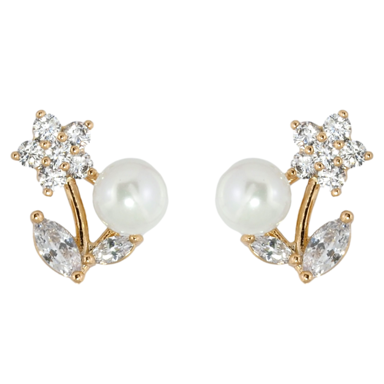 Серьги Xuping Позолота 18K пусеты Кристальные цветочки с жемчужинами фото №1 Серьги Xuping Позолота 18K пусеты Кристальные цветочки с жемчужинами фото №1