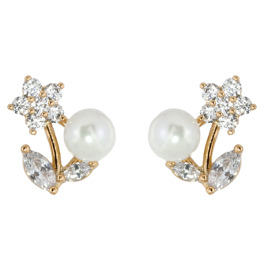 Серьги Xuping Позолота 18K пусеты Кристальные цветочки с жемчужинами фото №1 Серьги Xuping Позолота 18K пусеты Кристальные цветочки с жемчужинами фото №1
